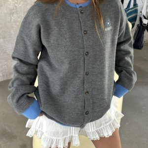Vintage American Style Faux Two-Piece Knitted Cardigan Sweater for Men and Women - Loose Fit, Trendy Spliced Design
