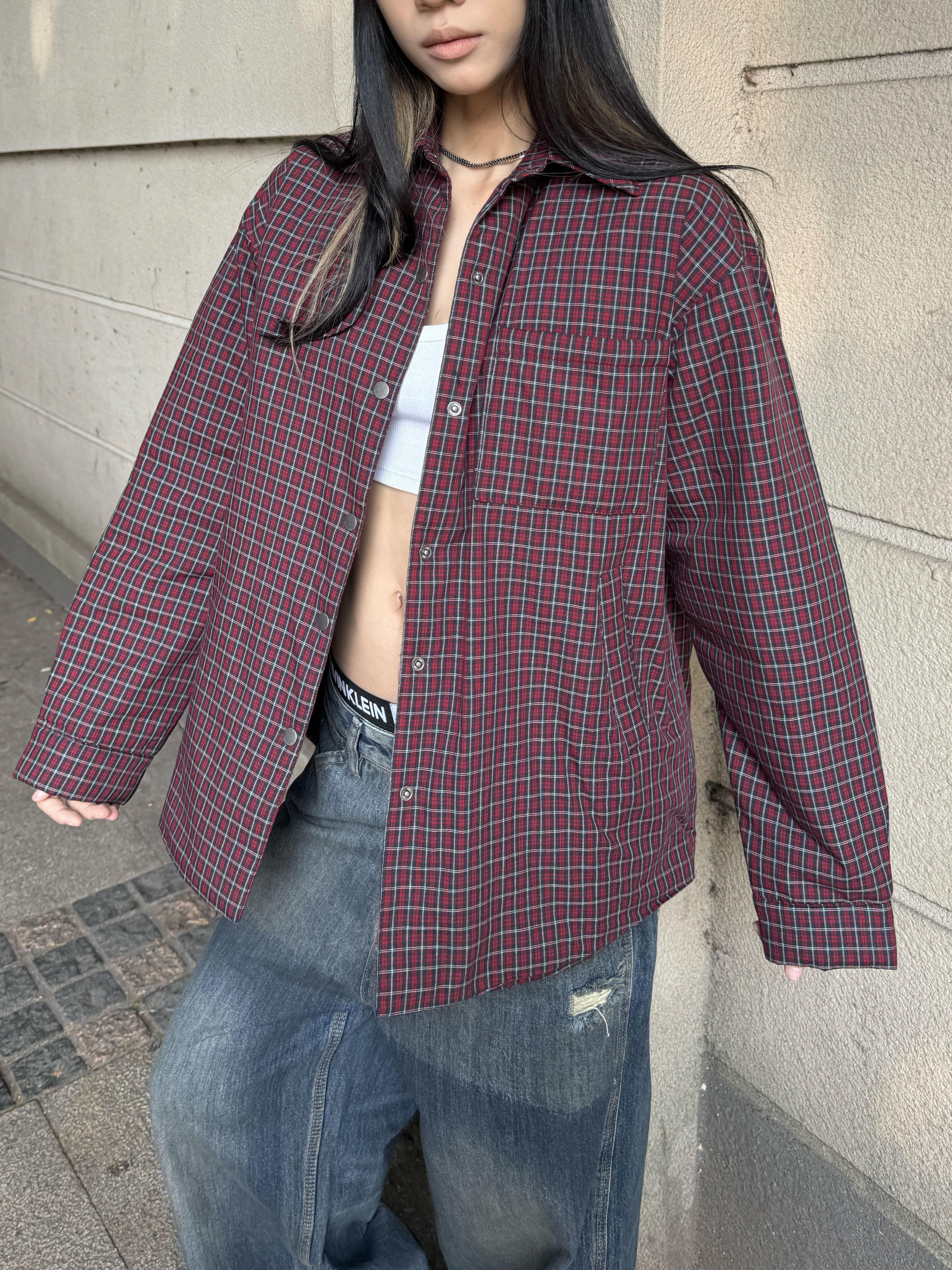 Vintage American Style Red Checkered Shirt Jacket - Thin Cotton Loose Fit Unisex Coat for Effortless Lazy Fashion