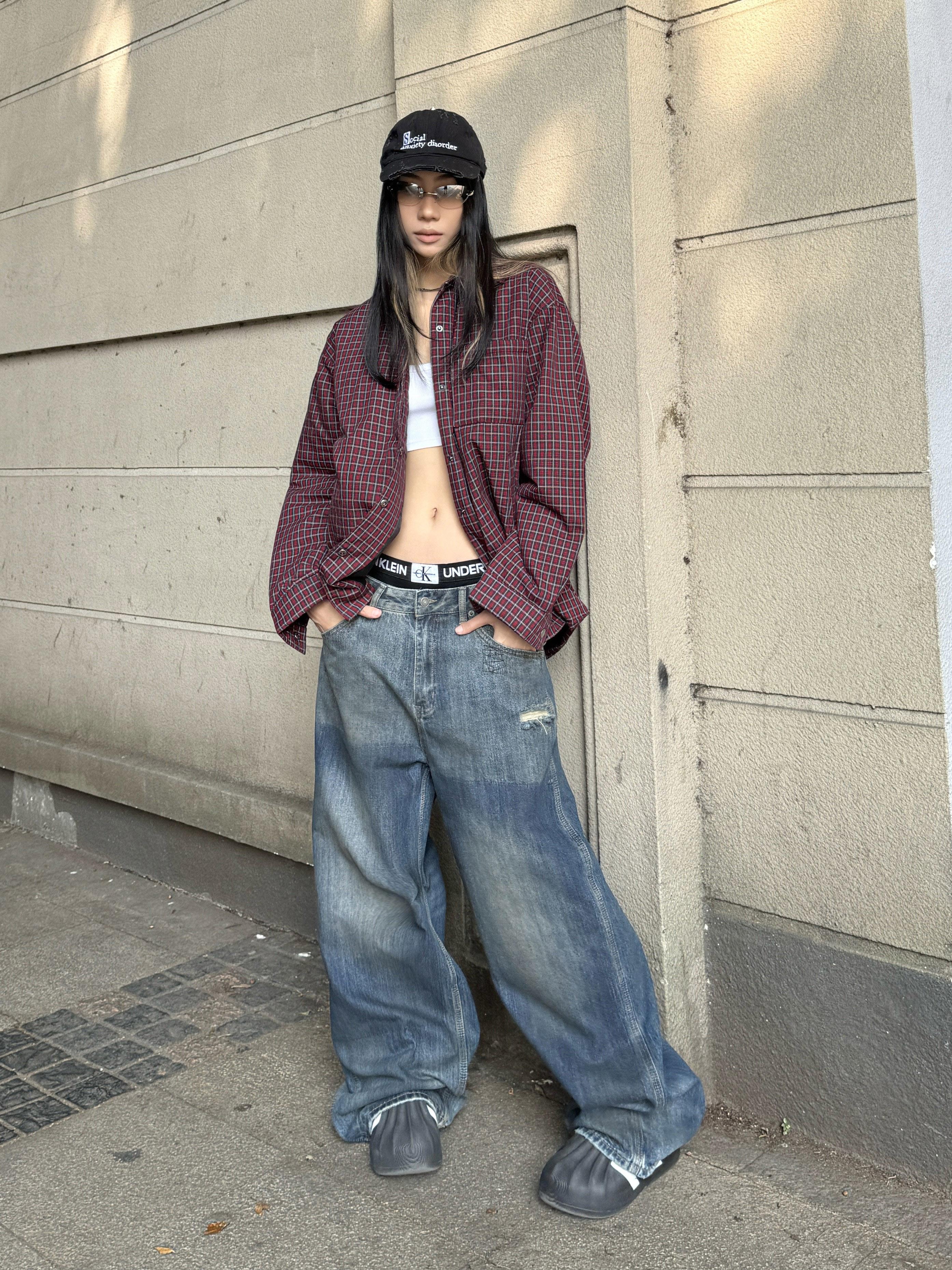 Vintage American Style Red Checkered Shirt Jacket - Thin Cotton Loose Fit Unisex Coat for Effortless Lazy Fashion