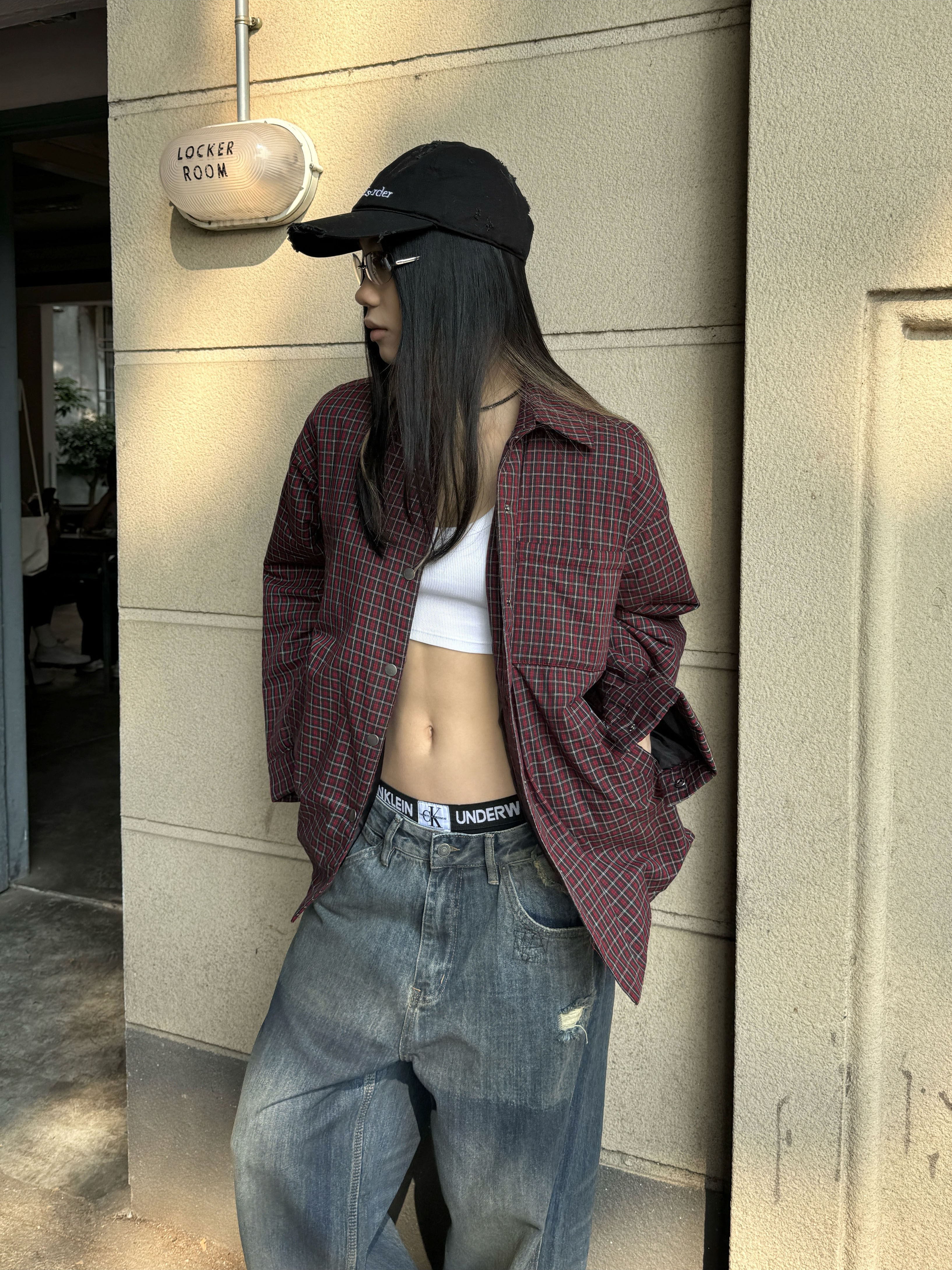 Vintage American Style Red Checkered Shirt Jacket - Thin Cotton Loose Fit Unisex Coat for Effortless Lazy Fashion