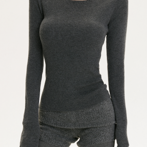 Vintage American-Style Slim-Fit Long Sleeve Knitted Top for Women - Autumn Winter Layering Essential