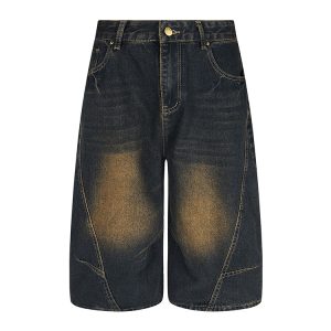 Vintage American Three-Quarter Loose Wide-Leg Denim Shorts - Retro Style Knee-Length Fashion for a 90s Look