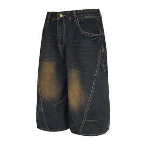 Vintage American Three-Quarter Loose Wide-Leg Denim Shorts - Retro Style Knee-Length Fashion for a 90s Look