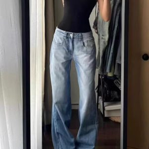 Vintage American Wide-Leg Jeans for Women - Summer Wash Low-Waist Loose-Fit Straight-Leg Floor-Length Pants