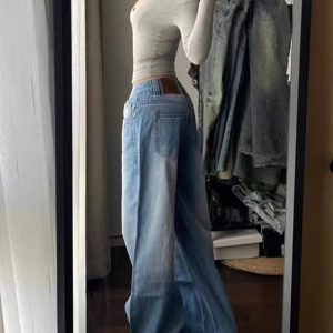 Vintage American Wide-Leg Jeans for Women - Summer Wash Low-Waist Loose-Fit Straight-Leg Floor-Length Pants