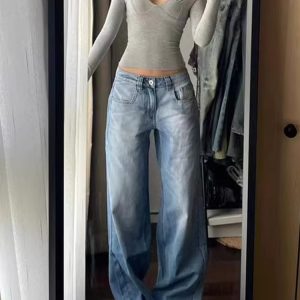 Vintage American Wide-Leg Jeans for Women - Summer Wash Low-Waist Loose-Fit Straight-Leg Floor-Length Pants