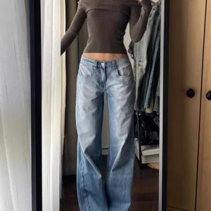 Vintage American Wide-Leg Jeans for Women - Summer Wash Low-Waist Loose-Fit Straight-Leg Floor-Length Pants