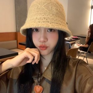 Vintage Artistic Crochet Fisherman Hat for Women - Face-Covering Bucket Hat, Warm Autumn-Winter Accessory, Flattering Design