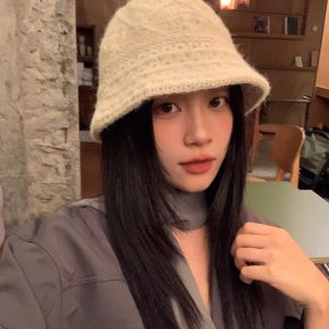 Vintage Artistic Crochet Fisherman Hat for Women - Face-Covering Bucket Hat, Warm Autumn-Winter Accessory, Flattering Design