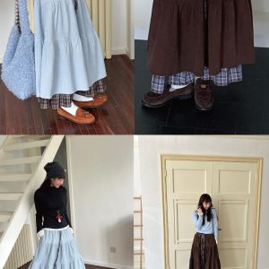 Vintage Autumn Winter Double-Layer Corduroy Midi Skirt - Heavy-Duty Slim-Fit Cake Skirt for Gallery Girl Style