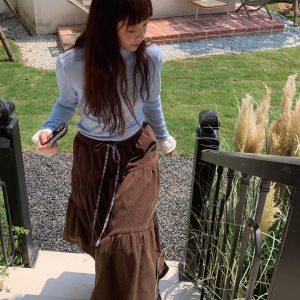 Vintage Autumn Winter Double-Layer Corduroy Midi Skirt - Heavy-Duty Slim-Fit Cake Skirt for Gallery Girl Style