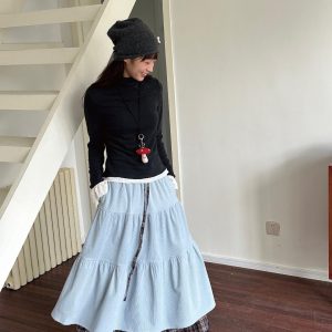 Vintage Autumn Winter Double-Layer Corduroy Midi Skirt - Heavy-Duty Slim-Fit Cake Skirt for Gallery Girl Style