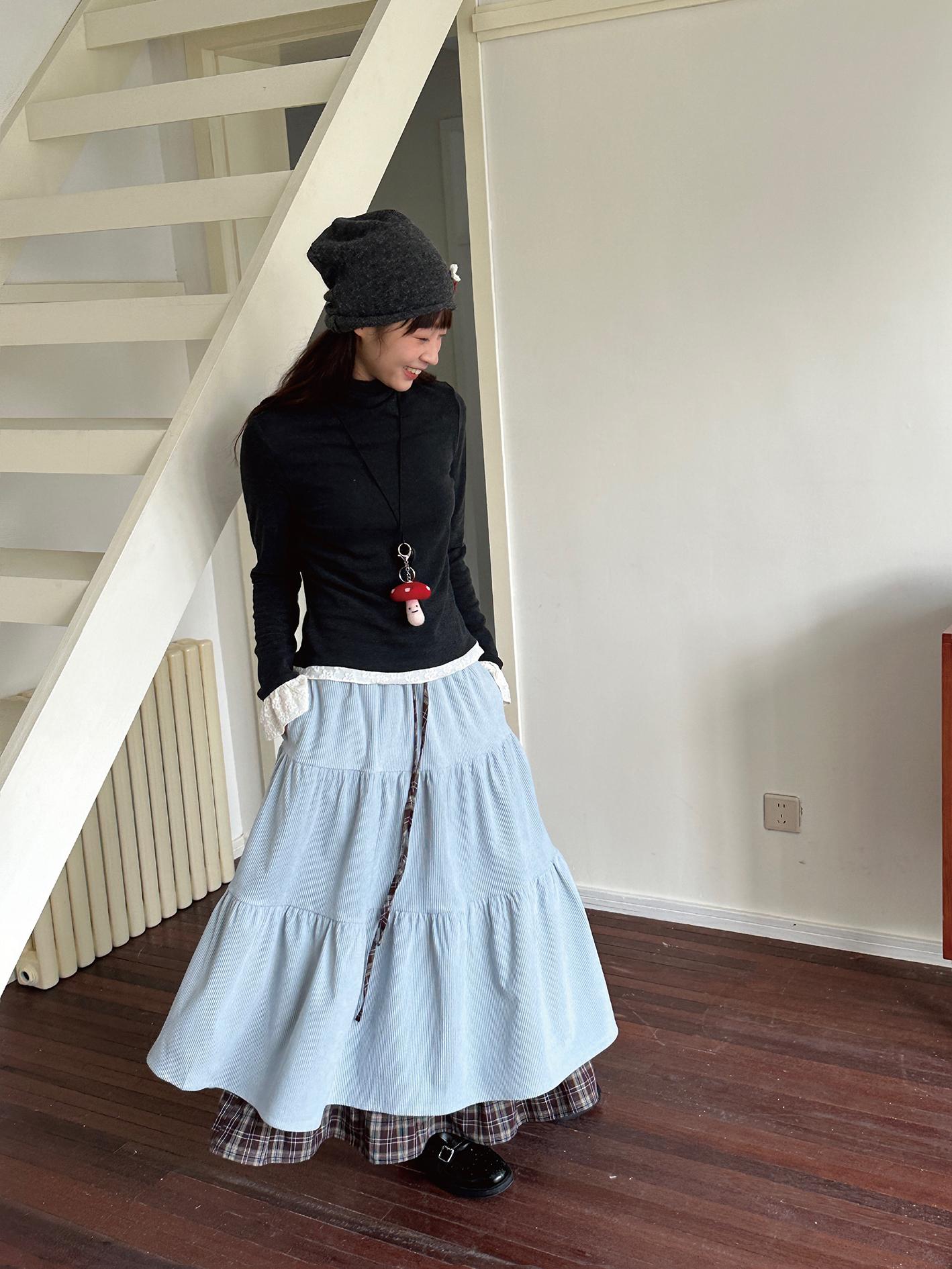 Vintage Autumn Winter Double-Layer Corduroy Midi Skirt - Heavy-Duty Slim-Fit Cake Skirt for Gallery Girl Style