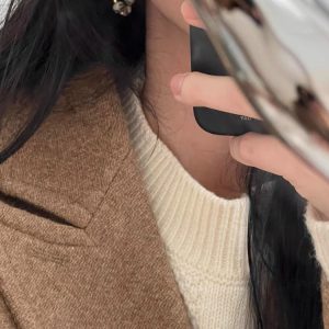Vintage Beige Stone Handcrafted Hollow Oval Earrings for Women - Boho Chic Jewelry, Elegant Statement Accessory