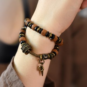 Vintage Bodhi Seed Copper Bead Bracelet for Women and Men, Trendy Ethnic Style Jewelry, Unique Personality Accessories
