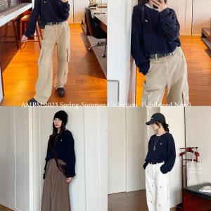 Vintage Cable Knit Sweater for Women - Loose Fit Side Slit Pullover in Dark Blue - 2023 Autumn Winter Fashion