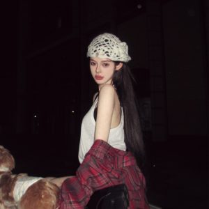 Vintage Check Long Sleeve Plaid Shirt for Women - Loose Fit Raw Edge Jacket - Summer Style Top - Y2K Fashion