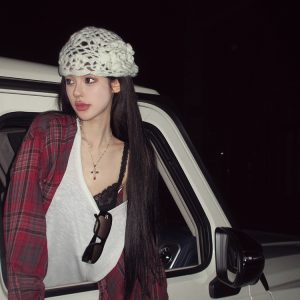 Vintage Check Long Sleeve Plaid Shirt for Women - Loose Fit Raw Edge Jacket - Summer Style Top - Y2K Fashion