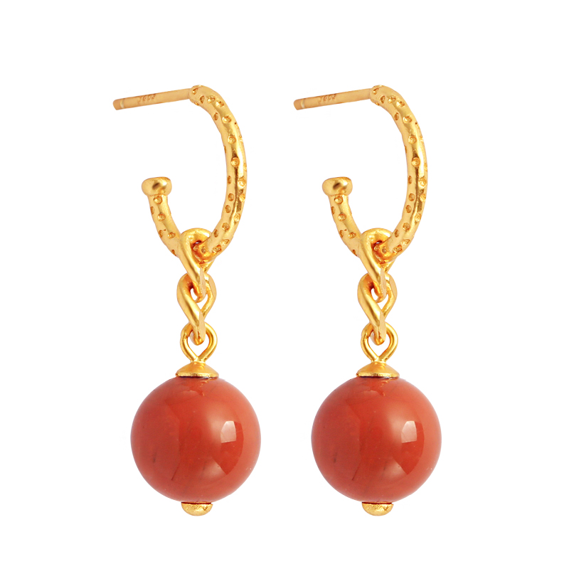 Vintage Chinese Style Red Agate Earrings for Women - Natural Southern Red Pure Silver, National Wind Design