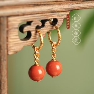 Vintage Chinese Style Red Agate Earrings for Women - Natural Southern Red Pure Silver, National Wind Design