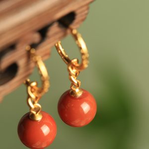 Vintage Chinese Style Red Agate Earrings for Women - Natural Southern Red Pure Silver, National Wind Design