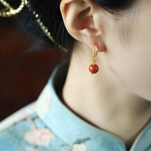 Vintage Chinese Style Red Agate Earrings for Women - Natural Southern Red Pure Silver, National Wind Design