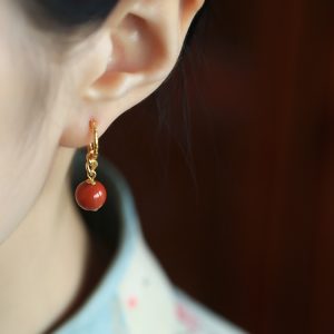 Vintage Chinese Style Red Agate Earrings for Women - Natural Southern Red Pure Silver, National Wind Design