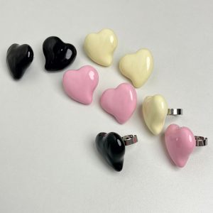 Vintage Cream Heart Stud Earrings and Ring Set - 2024 Light Luxury High-End Jewelry, Chic French Style Accessories