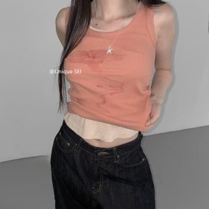 Vintage Distressed Dark Floral Ribbed Stretchy Soft Tank Top - Unique Korean Style Fashion