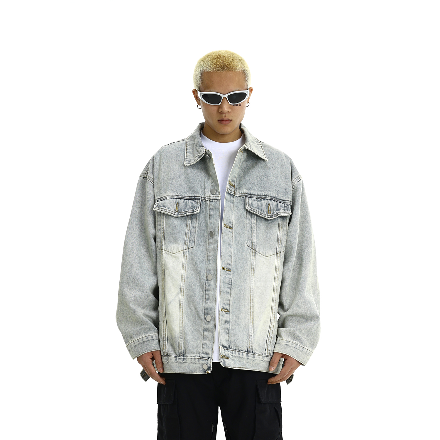 Vintage Distressed Denim Jacket for Men and Women - Unisex High Street Casual Outerwear, Versatile Loose Fit