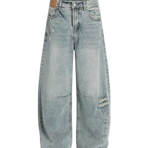 Vintage Distressed Loose Curved Baggy Pants - Trendy American Retro Style for Summer 2025 - Fashionable 90s Y2K Look