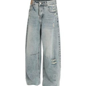 Vintage Distressed Loose Curved Baggy Pants - Trendy American Retro Style for Summer 2025 - Fashionable 90s Y2K Look