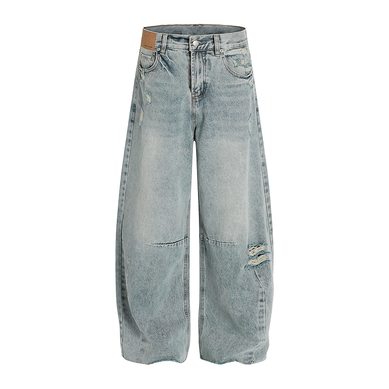 Vintage Distressed Loose Curved Baggy Pants - Trendy American Retro Style for Summer 2025 - Fashionable 90s Y2K Look