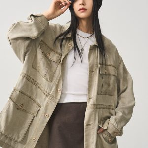 Vintage Distressed Ultra-Short A-Line Skirt in Caramel Gray - Relaxed Fit Lazy Style, Perfect for 90s and Y2K Fashion Lovers