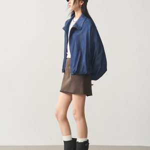 Vintage Distressed Ultra-Short A-Line Skirt in Caramel Gray - Relaxed Fit Lazy Style, Perfect for 90s and Y2K Fashion Lovers