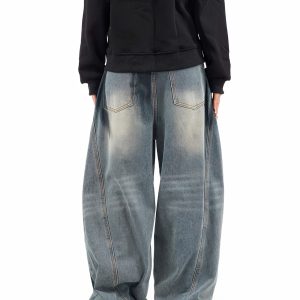 Vintage Distressed Wide-Leg Lantern Pants in American Street Graffiti Style