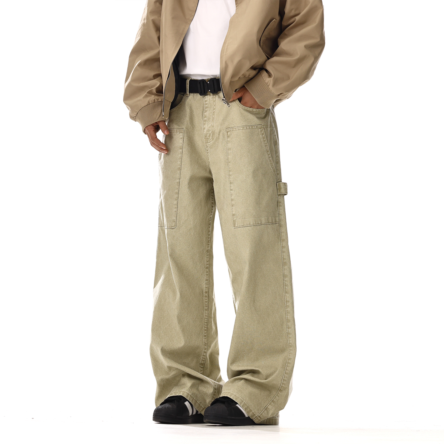 Vintage Distressed Workwear Denim Pants for Men & Women, Versatile Straight Loose Fit, Slimming Patchwork Casual Long Pants