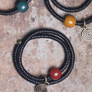 Vintage Ebony Double Circle Couple Bracelets - Simple Versatile Wrist Accessories for Young Fashion Lovers