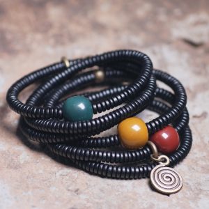 Vintage Ebony Double Circle Couple Bracelets - Simple Versatile Wrist Accessories for Young Fashion Lovers