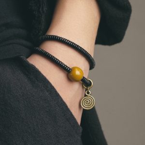 Vintage Ebony Double Circle Couple Bracelets - Simple Versatile Wrist Accessories for Young Fashion Lovers