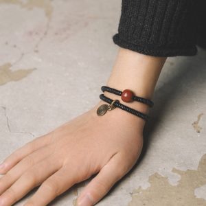 Vintage Ebony Double Circle Couple Bracelets - Simple Versatile Wrist Accessories for Young Fashion Lovers