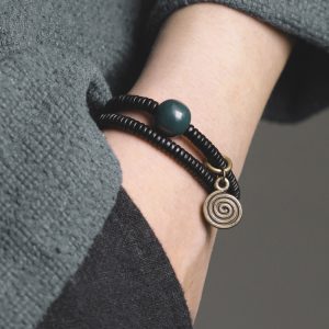 Vintage Ebony Double Circle Couple Bracelets - Simple Versatile Wrist Accessories for Young Fashion Lovers