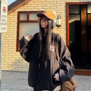 Vintage Ethnic Patchwork Embroidered Flight Jacket - Spring Loose Coat in 90s American Style