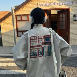 Vintage Ethnic Patchwork Embroidered Flight Jacket - Spring Loose Coat in 90s American Style