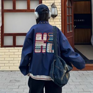 Vintage Ethnic Patchwork Embroidered Flight Jacket - Spring Loose Coat in 90s American Style