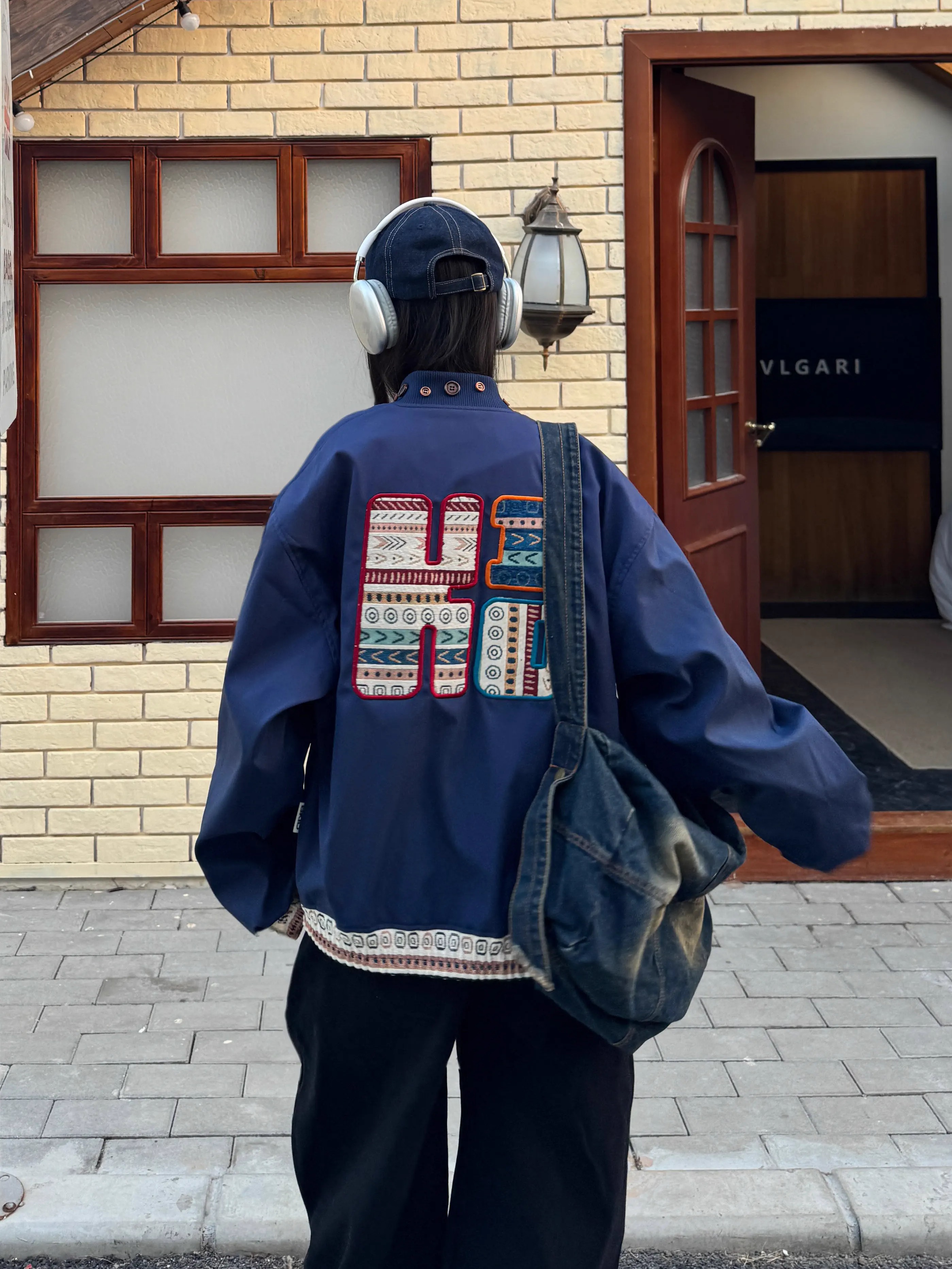 Vintage Ethnic Patchwork Embroidered Flight Jacket - Spring Loose Coat in 90s American Style