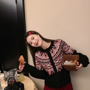 Vintage Fair Isle Round Neck Cardigan Sweater for Women - Limited Edition Heavy Embroidery Christmas Style