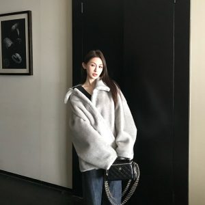 Vintage Faux Mink Fur Women's Winter Coat with Retro Lapel | Warm Plush Outerwear for Y2K and Korean Style Fashion
