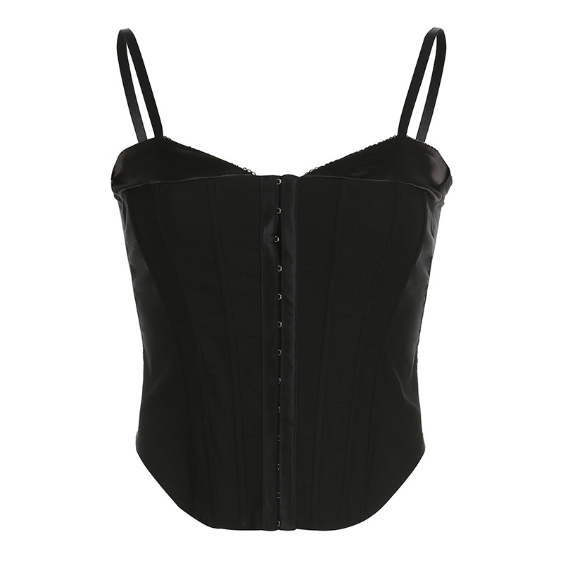 Vintage Fishbone Corset Top - Sexy Low-Neck Vest with Button Straps for Trendy Girls - European and American Style