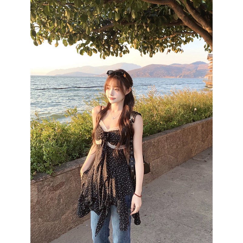 Vintage Floral Camisole Top for Women - Irregular Design, Loose-Fitting, Spring 2023 Collection, Perfect for Casual Y2K Style